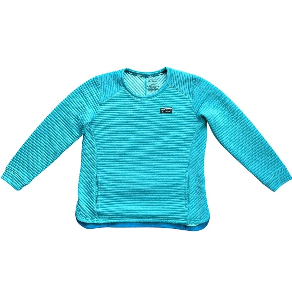 L.L. Bean Quilted Pullover Womens Medium Blue Good Ribbed Kangaroo Pocket 510064